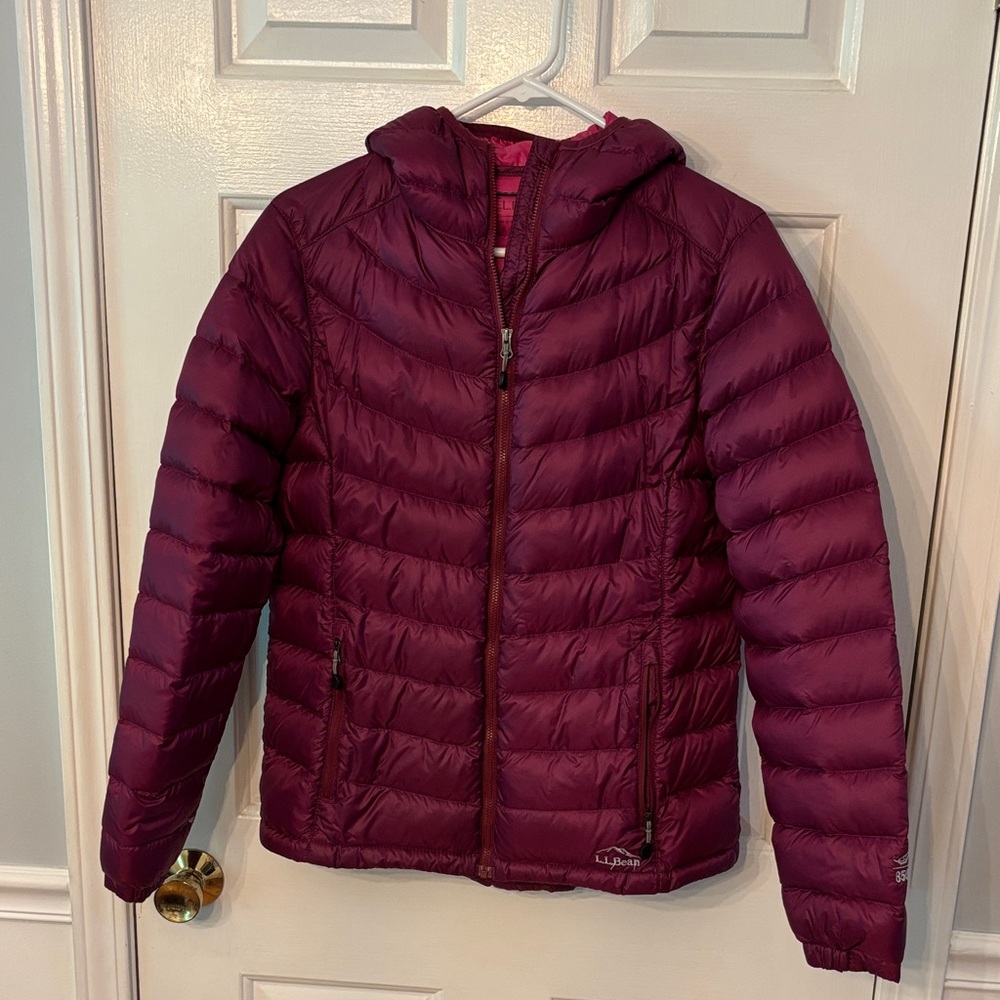 L.L. Bean Hooded Quilted Puffer Jacket in Deep Berry